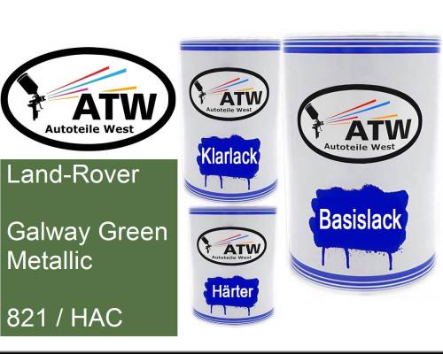 Land-Rover, Galway Green Metallic, 821 / HAC: 500ml Lackdose + 500ml Klarlack + 250ml Härter - Set, von ATW Autoteile West.
